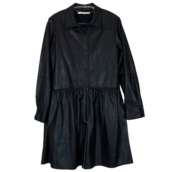 Rebecca Taylor RTR Faux Leather Buttoned Long Sleeve Romper Black Size 4 - Picture 11 of 11